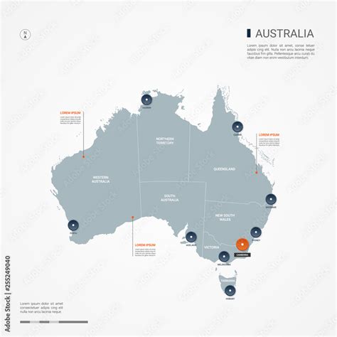 Australia Map With Borders Cities Capital Canberra And Administrative