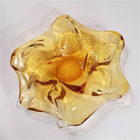 Vintage Gold Glass Ashtray Art Glass Yellow Amber Mid Vintage Art Glass Victorian Stained