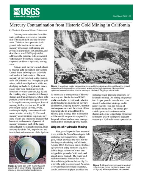 Pdf Mercury Contamination From Historic Gold Mining In California