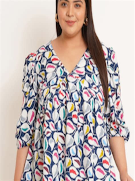 Buy Uandf Beyond Plus Size Floral Printed V Neck Puff Sleeve Gathered Or Pleated Empire Top Tops