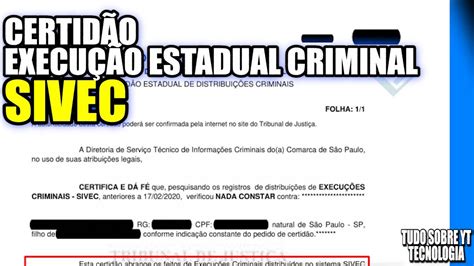 Como Emitir A Certid O De Execu O Criminal Estadual Sivec Youtube