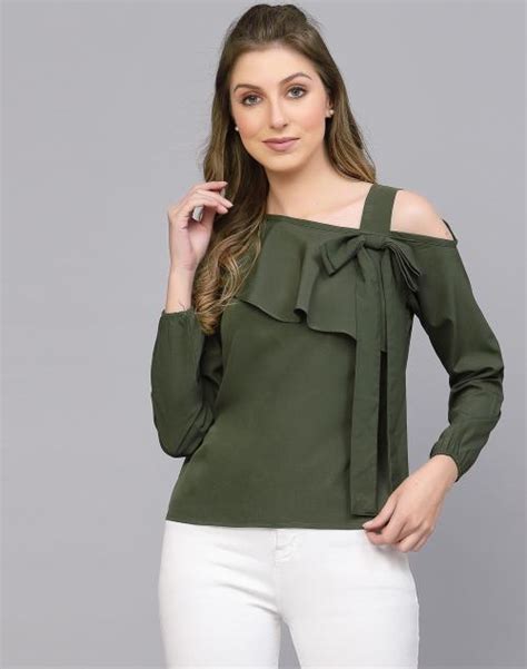 Buy Selvia Crepe Green Solid Top Tops For Women Tops Women Tops