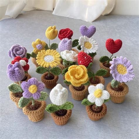 Crochet Potted Flower Handmade Knitted Potted Flower Crochet Plant