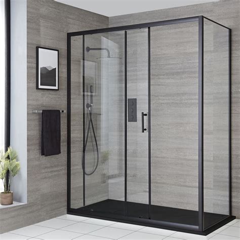 Milano Nero Black Corner Sliding Door Shower Enclosure With Slate