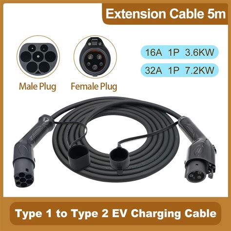 Ev Car Charging Cable Type 1 To Type 2 3 6kw 7 2kw 16a 32a Single Phase For Electric Vehicle