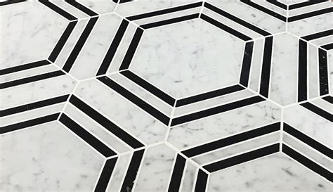 Carrara Bianco Honed Hexagon Nero Strip Marble Mosaic Tile