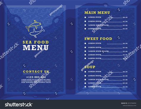 Seafood Restaurant Menu Design Vector Template Stock Vector Royalty Free 2019784694 Shutterstock