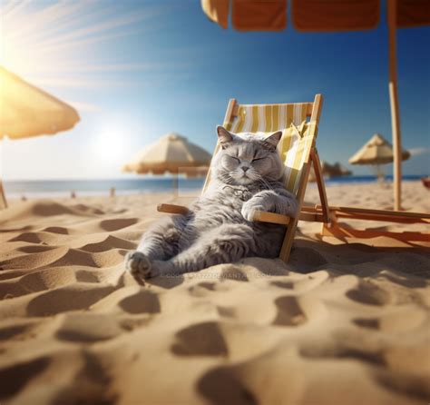 Cat Chilling On A Beach By Coolarts223 On Deviantart