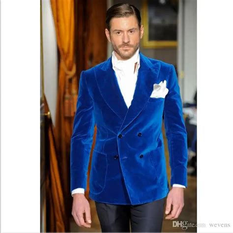 2018 Royal Blue Velvet Men Suits Slim Fit Wedding Suits Tailored Made