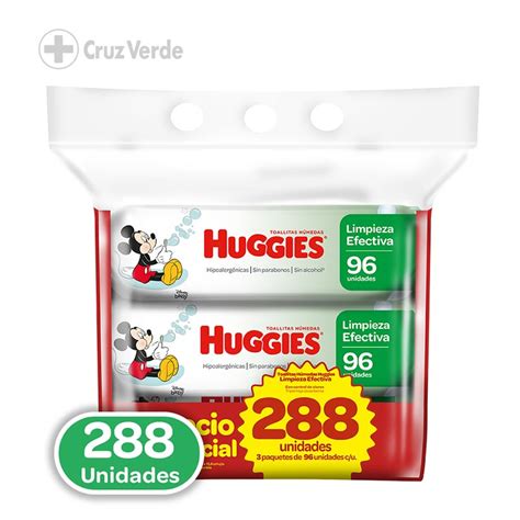 Huggies Pañal Toallitas Humedas Limpieza Efectiva 288 Unidad 3paq X 96 Unidad Cruz Verde