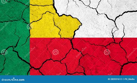 Flags Of Benin And Poland On Cracked Surface Stock Illustration