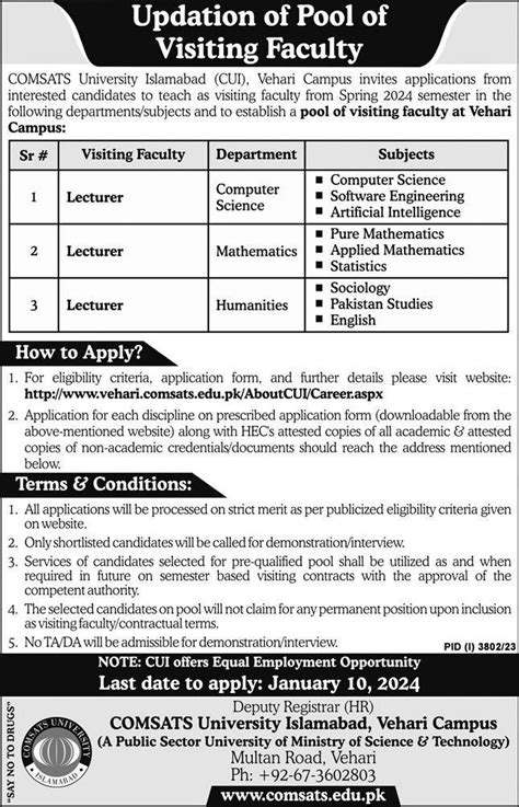 Comsats University Islamabad CUI Jobs 2024