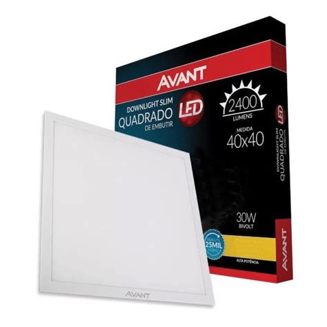 Plafon Led Quadrado 30w Painel Embutir 40x40 Avant Branco Quente