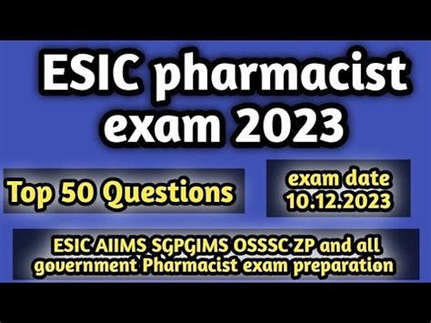 Esic Pharmacist Exam Top Mcq For Esic Pharmacist Exam