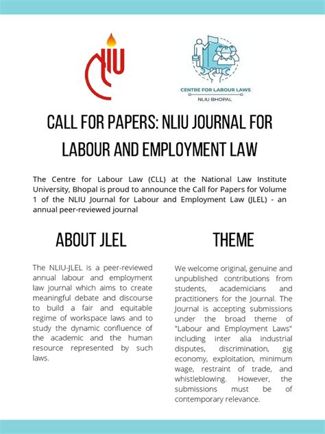 Call For Papers Nliu Journal For Labour And Employment Law Pdf Note Typography Citation