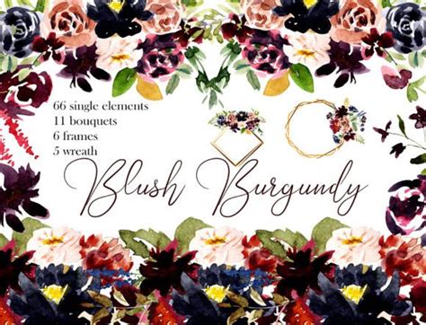 Blush Burgundy Watercolor Clipart Floral Graphic By Computer Garden