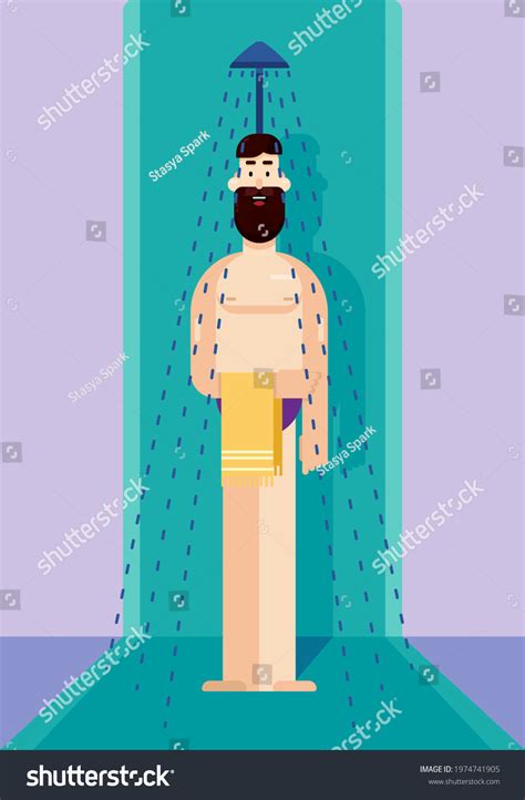 Flat Vector Illustration Man Taking Shower Stock Vector Royalty Free