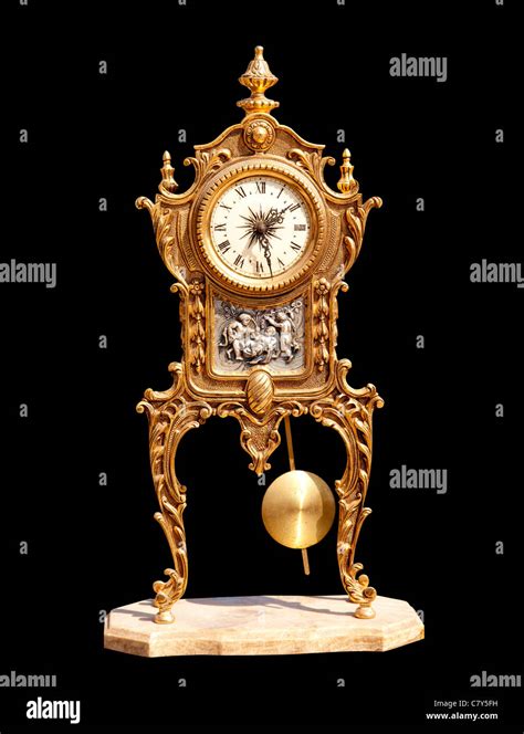 Ancient Vintage Brass Pendulum Clock Stock Photo Alamy