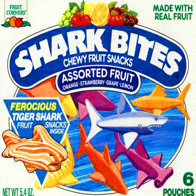 Shark Bites fruit snacks. The best was the blue and white one, and ...