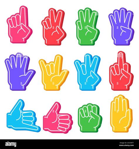 Foam fingers. Sports fan hand with different gesture. Numbers, ok sign ...