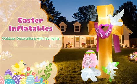 Ourwarm 8 Ft Easter Inflatables Outdoor Decorations Cross