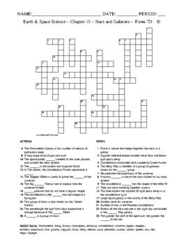 Stars And Galaxies Hs Earth And Space Science Crossword With Word Bank