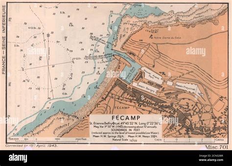 Fécamp Town Plan And Sea Coast Chart D Day Planning Map Admiralty 1943