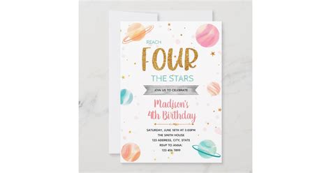 Reach Four The Star Galaxy Space Birthday Invitation Zazzle