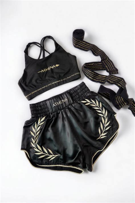 Women S Muay Thai Outfit Black Gold By Athena Fightwear Boxing Outfit