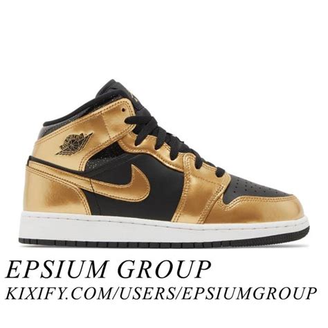 Nike Air Jordan 1 Mid SE GS (Metallic Gold Black/ Black/ Metallic Gold ...