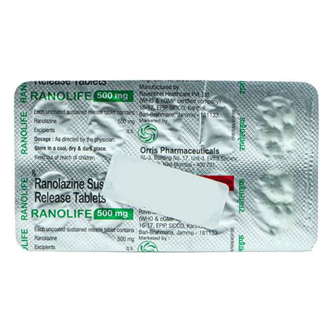 RANOLIFE 500MG ER TABLET 10'S Price, Uses, Side Effects, Composition ...