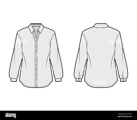 Classic Shirt Technical Fashion Illustration With Long Sleeves With