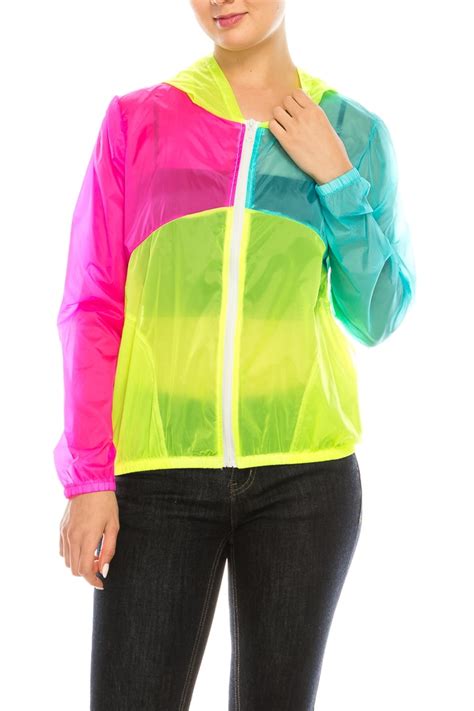 Lightweight Casual Hooded Neon Windbreaker Jacket Sun Protection