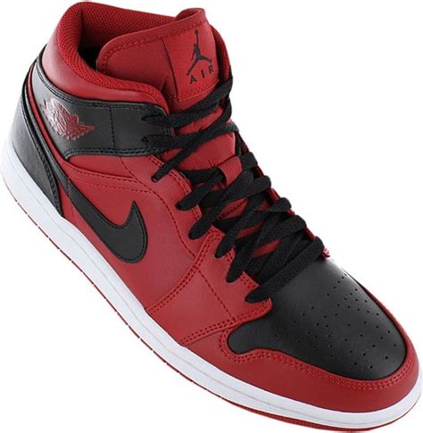 Air Jordan 1 Mid Reverse Bred Heren Sneakers Schoenen Rood Zwart 554724 660 Maat