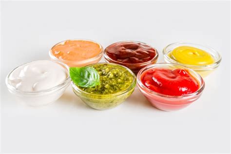 Premium Photo Set Bowls Of Various Dip And Sauces