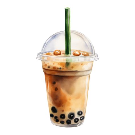 Bubble Boba Milk Tea in Plastic Glass with Straw Isolated Hand Drawn ...