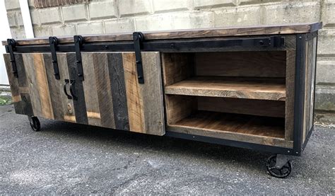 Rustic Industrial Barn Board Reclaimed Wood Media Stand Tv Etsy