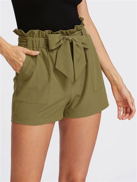 Self Tie Ruffle Waist Shortsfor Women Romwe