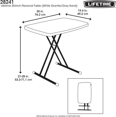 Lifetime 28241 Adjustable Folding Laptop Table TV Tray 30 Inch White