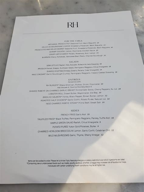 Menu At Rh Rooftop Restaurant West Palm West Palm Beach