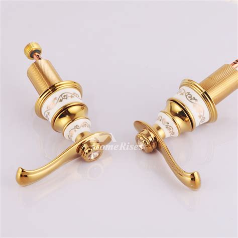 Two Tone Bathroom Faucets Polished Brass Ceramic 3 Hole White