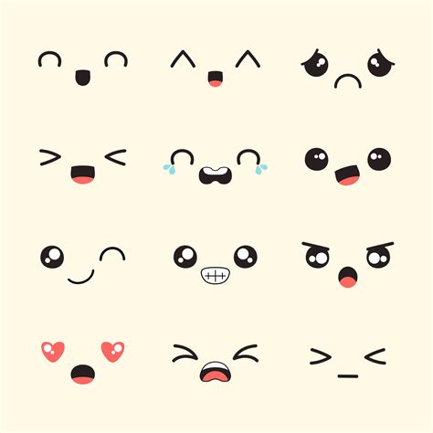 Vector hand flat design drawn kawaii face expressions 28003163 Vector ...