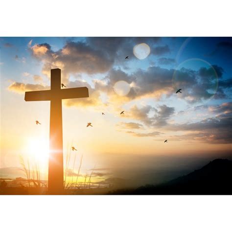 Christ Jesus Cross Background Dusk Sunset Mountain Natural Landscape