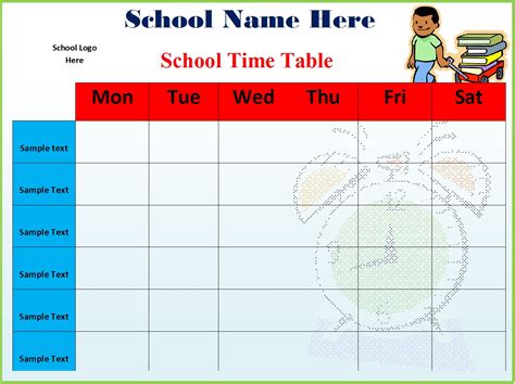 School Timetable Template Excel