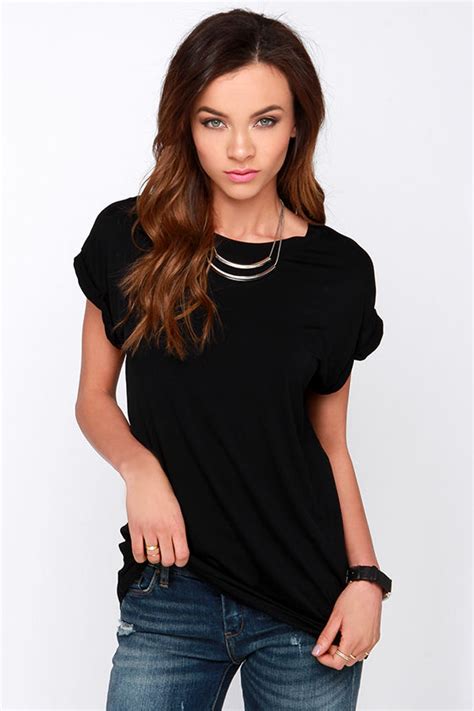 Cute Black Tee Crew Neck Tee Black Top 3400 Lulus