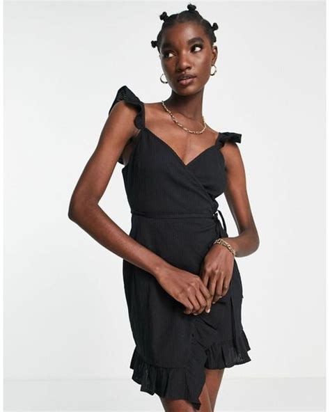 River Island Frill Wrap Mini Dress In Black Lyst Uk