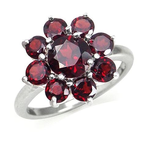 Garnet 925 Sterling Silver Cluster Ring Bohemian Jewelry