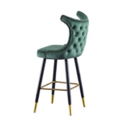 Green Counter Height Bar Stool Velvet Upholstery With Tufted Back Set Of 2