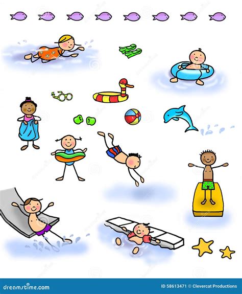 Stick Figure Kids Swimming Stock Illustration - Image: 58613471