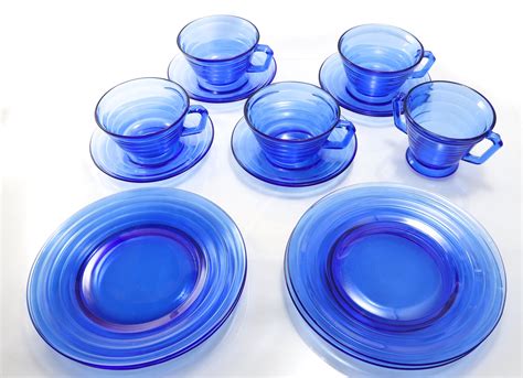 Hazel Atlas Cobalt Blue Moderntone Cups Saucers Dessert Etsy